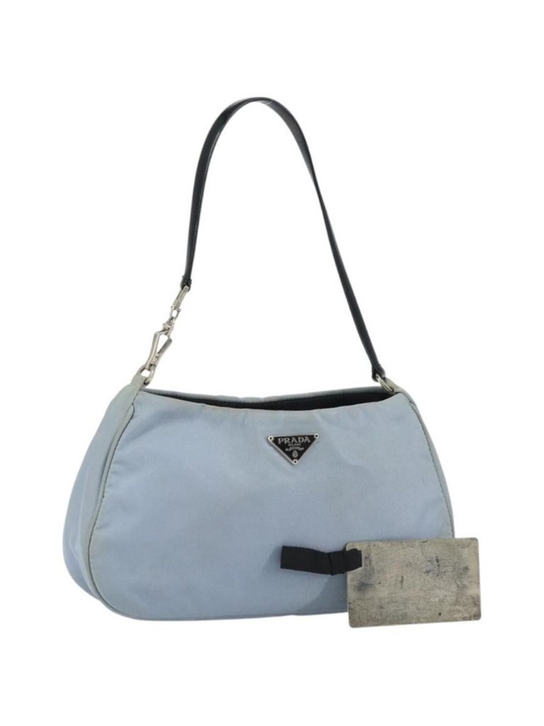 Authentic Prada Mini Shoulder Bag Nylon Light Blue Silver